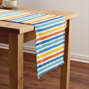 Bright Beachy Striped Pattern Medium Table Runner