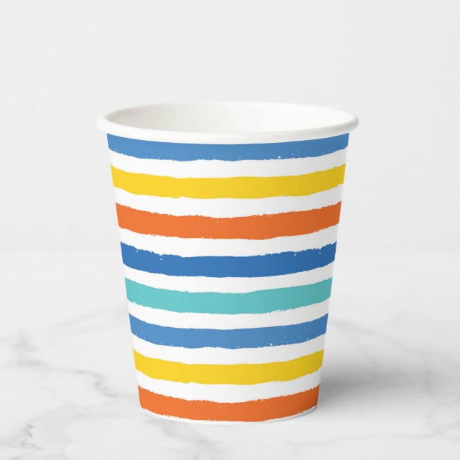 Bright Beachy Striped Pattern Paper Cups (Front)