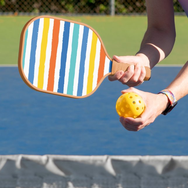 Bright Beachy Striped Pattern Pickleball Paddle (Insitu)