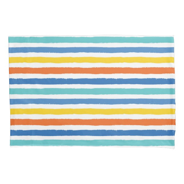 Bright Beachy Striped Pattern Pillowcase (Front-Left)