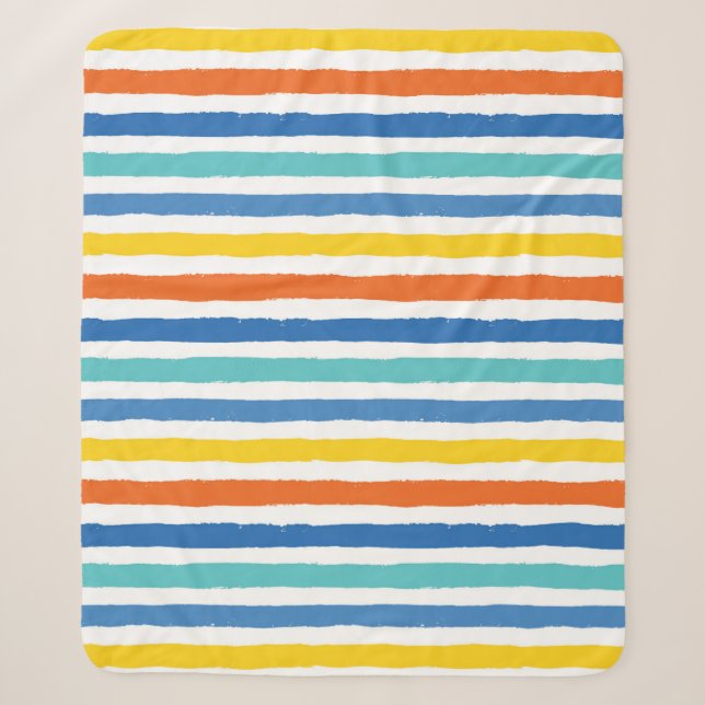 Bright Beachy Striped Pattern Sherpa Blanket (Front)