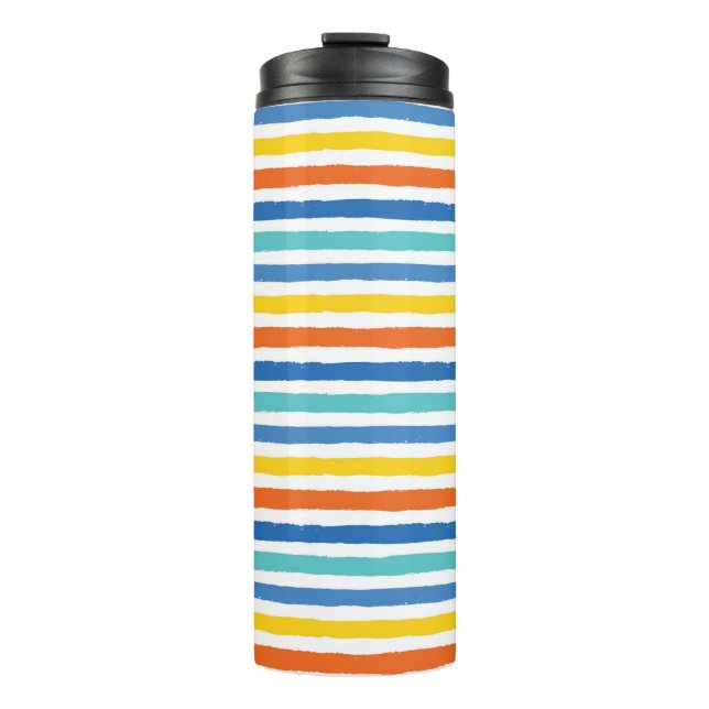 Bright Beachy Striped Pattern Thermal Tumbler (Front)