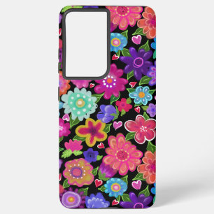 Bright Beautiful Boho Flowers on Black Samsung Galaxy Case