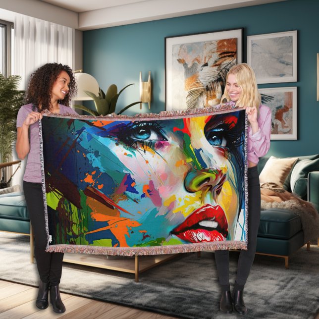 Bright Beauty Painted Woman Face Stylish Throw Blanket (Creator Uploaded)