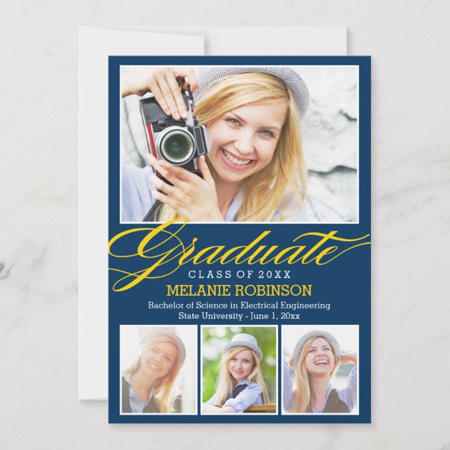 Bright Beginning Graduation Invitation - Navy Blue (Front)