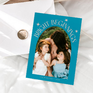 Bright Beginnings Aqua Blue Arch New Years Holiday Card