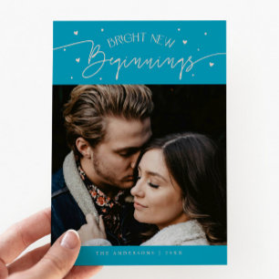 Bright Beginnings New Year Aqua Blue Photo Holiday Card
