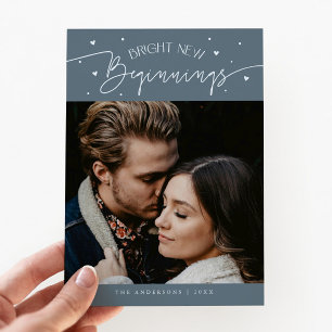 Bright Beginnings New Year Slate Blue Photo Holiday Card