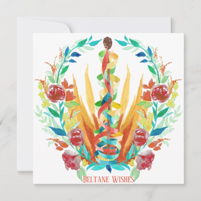 Bright Beltane Maypole Summer Floral Fire Card (Front)