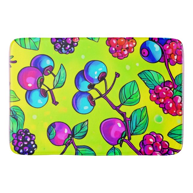 Bright Berry Fruit Pattern Bath Mat (Front)