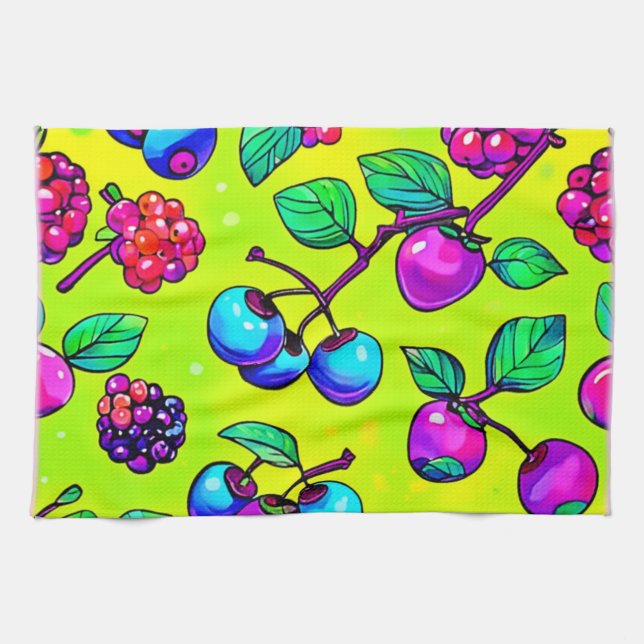 Bright Berry Fruit Pattern Tea Towel (Horizontal)
