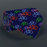 Bright Bicycles on Navy Blue Pattern Double Tie<br><div class="desc">Here's a fun novelty neck tie that brighten any shirt or suit! Brightly coloured red, blue, purple and green bicycles are scattered across a dark navy blue background. Perfect for any guy who likes to cycle, or just for fun! This tie has the same image pattern on the back, and...</div>