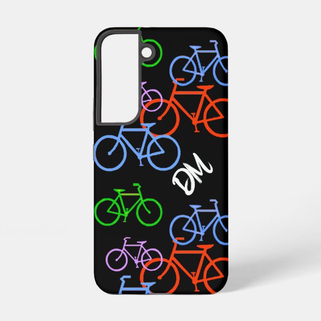 Bright Bicycles Pattern Monogram Samsung Galaxy S22 Case (Back)