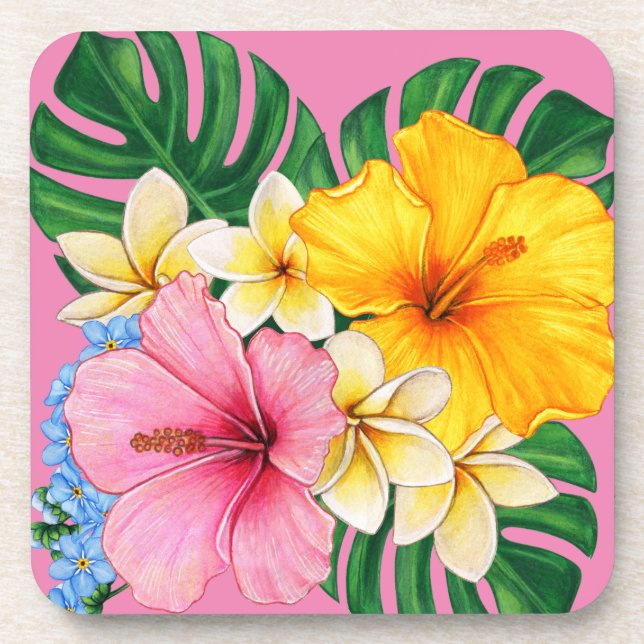 Bright big flowers  coaster (Front)