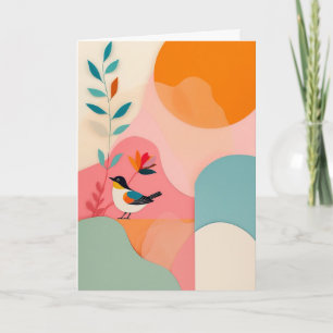 Bright Bird on Pink Hill Card