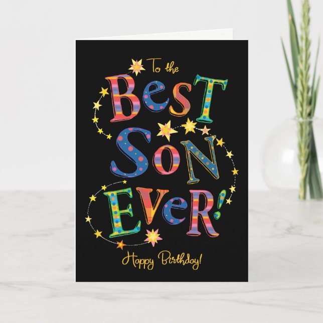 Bright Birthday Card for Best Son Ever on Black (Front)