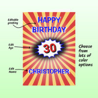 Bright birthday custom name and age retro