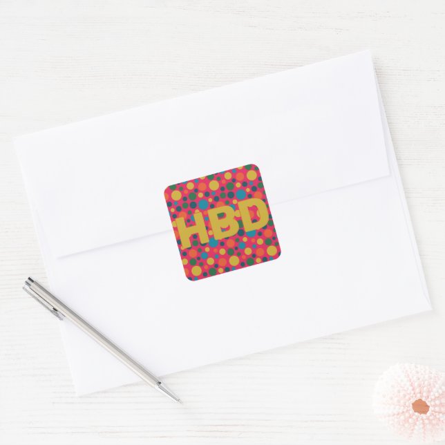 Bright birthday polka dot HBD Square Sticker (Envelope)