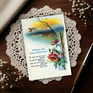 Bright Birthday Poppies Vintage 1920   Postcard