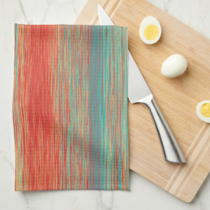 Bright Blended Stripe Line Red Turquoise Mauve  Tea Towel