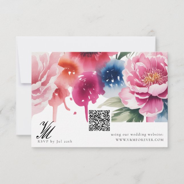 Bright Bloom Blossom Wedding QR code RSVP cards (Front)