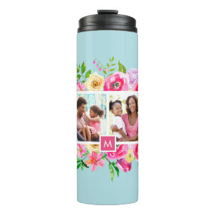 Bright Blooms 4 Photo Collage Monogrammed Thermal Tumbler