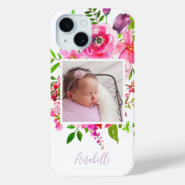 Bright Blooms Custom Photo Monogram Case-Mate iPhone Case (Back)