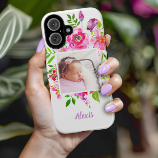 Bright Blooms Custom Photo Monogram iPhone 16 Case