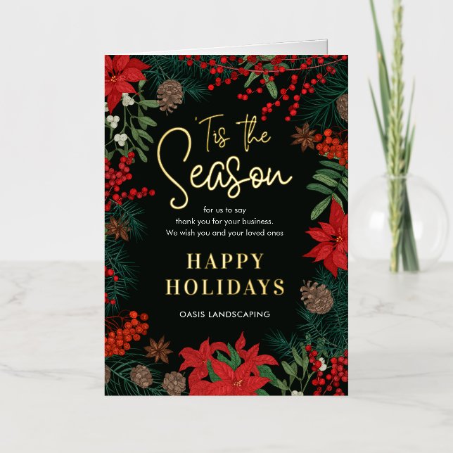 Bright Blooms FOIL Business Holiday Card (Front)