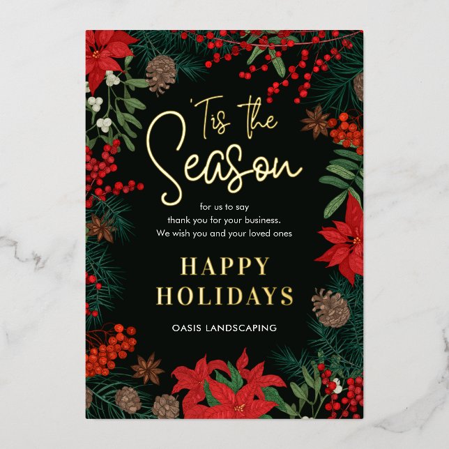 Bright Blooms FOIL Business Holiday Card (Front)