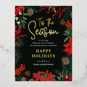 Bright Blooms FOIL Business Holiday Postcard