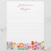 Bright Blossoms Recipe Binder Insert Letter Pages