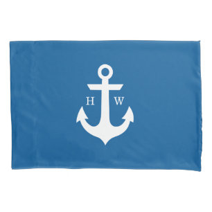 Bright Blue 2-Letter Anchor Monogram Pillowcase