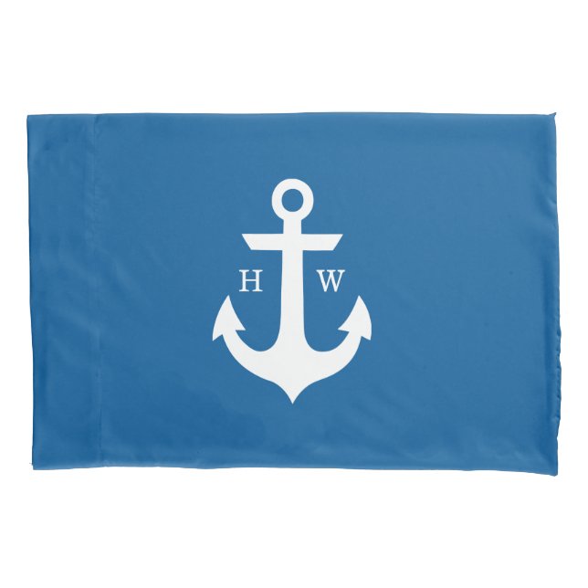 Bright Blue 2-Letter Anchor Monogram Pillowcase (Front)