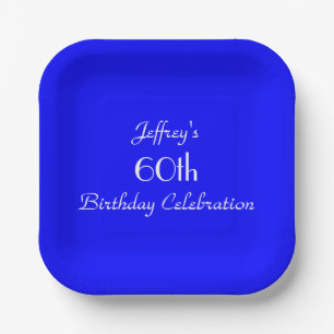 Bright Blue, 60th Birthday Party Simple Square Paper Plate