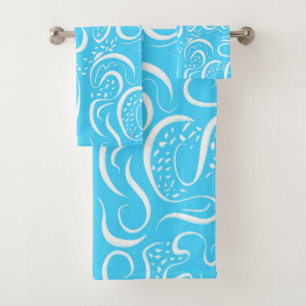 Bright Blue Abstract Swirls Pattern Bath Towel Set
