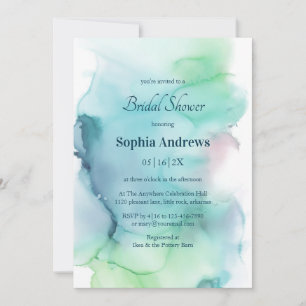 Bright Blue Abstract Watercolor Bridal Shower Invitation