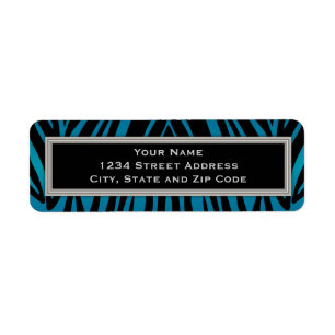 Bright Blue and Black Zebra Stripes Return Address Label