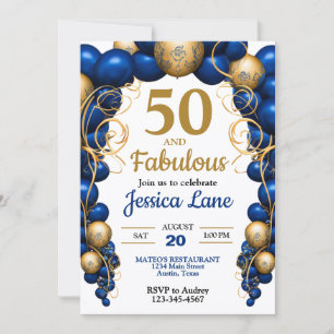 Bright Blue and Flat Gold Birthday Party Invitation
