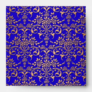 Bright Blue and Gold Fancy Damask Pattern Envelopes