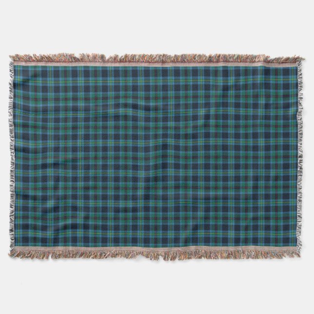 Bright Blue and Green Clan Miller Scottish Tartan Throw Blanket (Front)