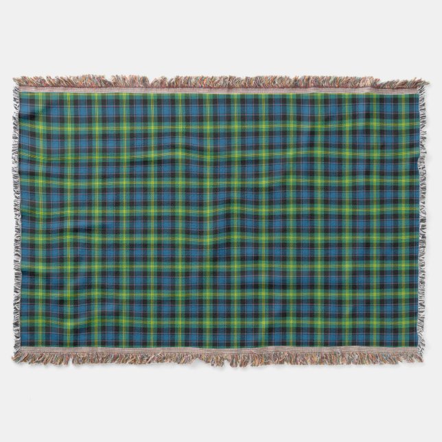 Bright Blue and Green Clan Watson Scottish Plaid Throw Blanket (Front)