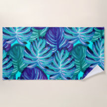 Bright Blue and Green Palm Tree Leaves Luggage Bea Beach Towel