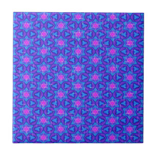 Bright blue and hot pink colourful pattern ceramic tile