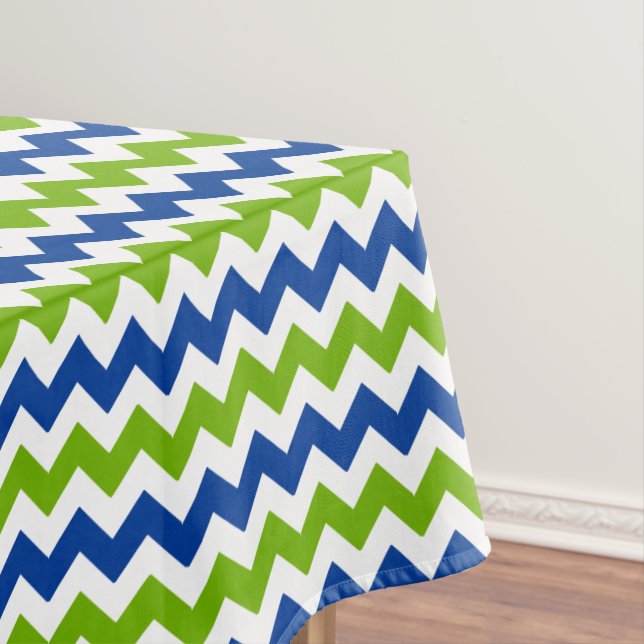 Bright Blue and Lime Green Zigzag Tablecloth (In Situ)