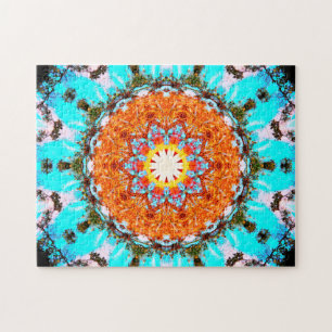 Bright Blue and Orange Star-Shaped Mandala Jigsaw Puzzle