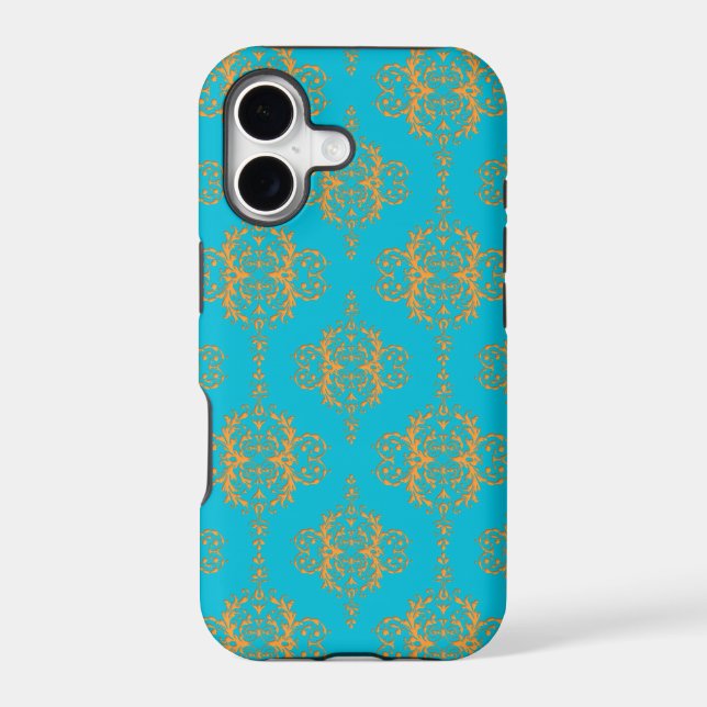 Bright Blue and Peach Damask Pattern (Back)