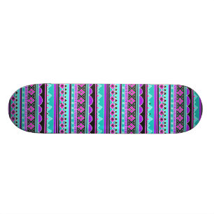 Bright Blue and purple tribal pattern Skateboard