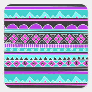 Bright Blue and purple tribal pattern Square Sticker