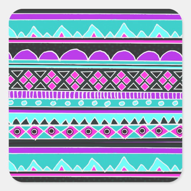 Bright Blue and purple tribal pattern Square Sticker (Front)